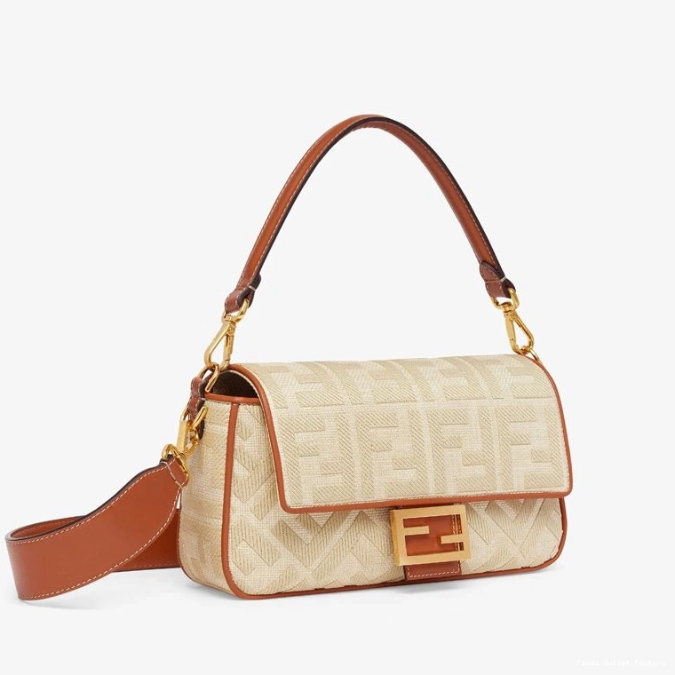 Affordable HOT Straw Beige Medium Motif Baguette FF Bag In Fendi 0814